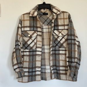 Zara Plaid Patterened Button Up Coat